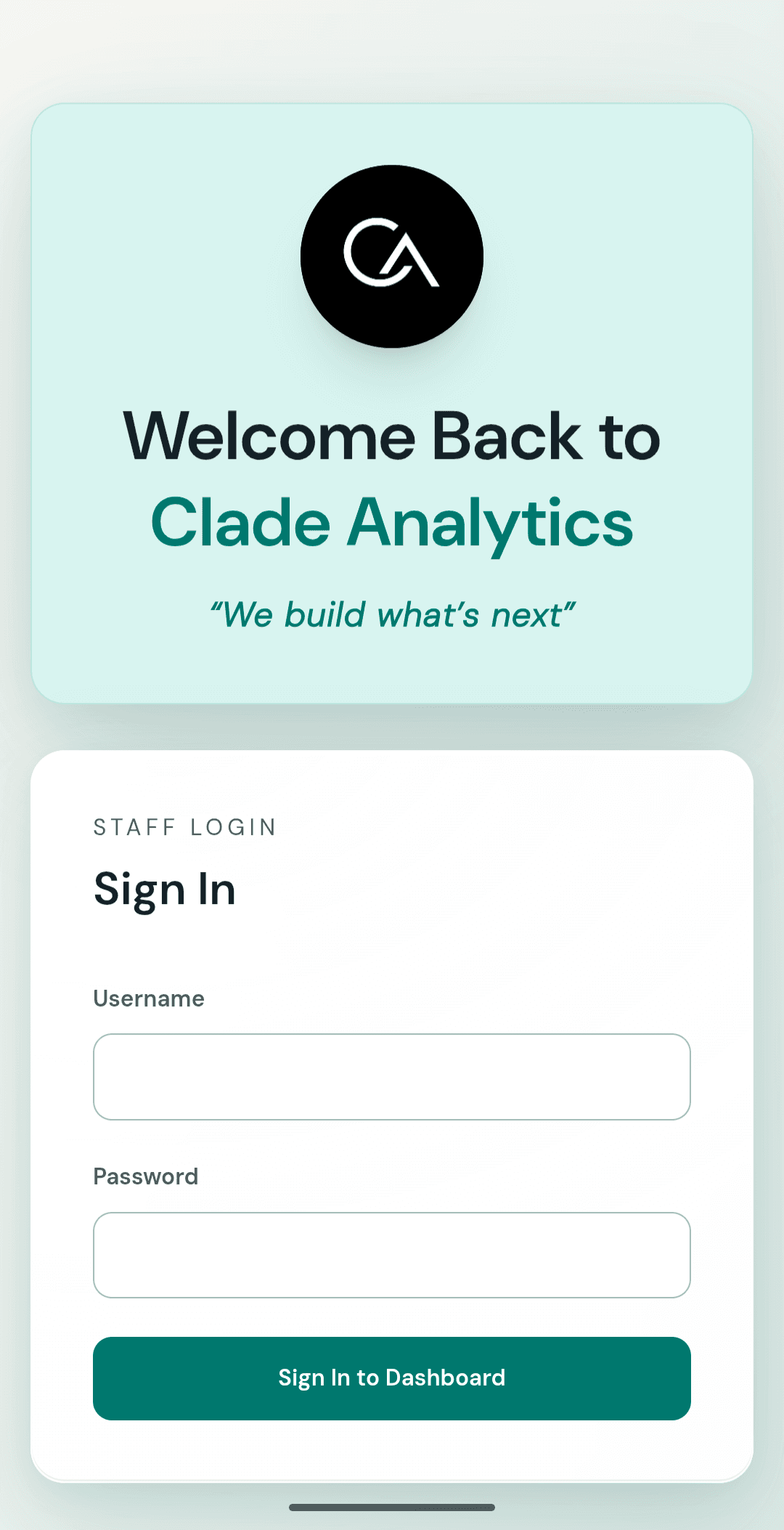 Clade LIMS mobile sign-in screen