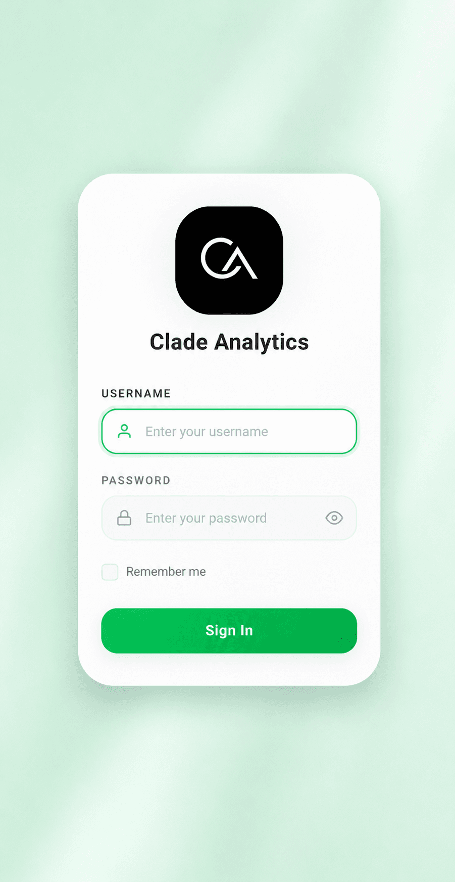 Mobile operations application sign-in screen